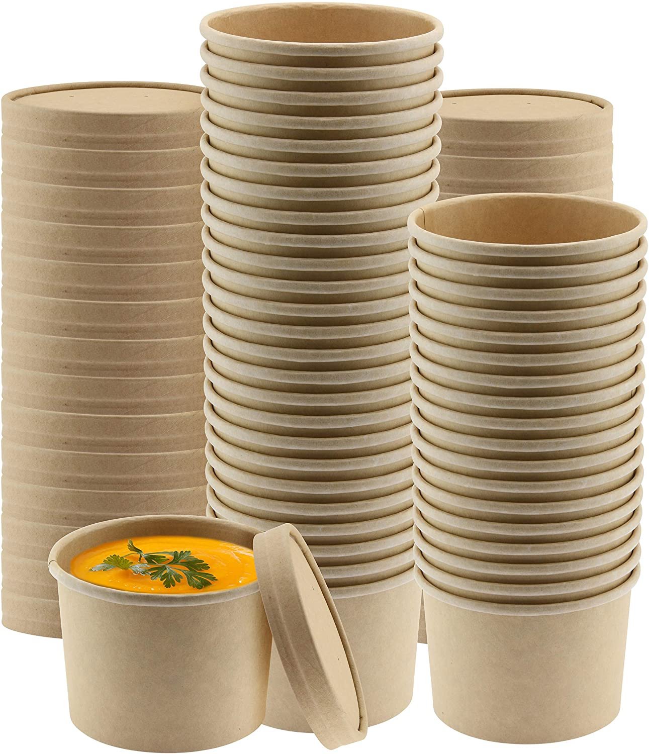 Set of 50) 12 oz White Paper Soup Containers with Lids Combo Pack