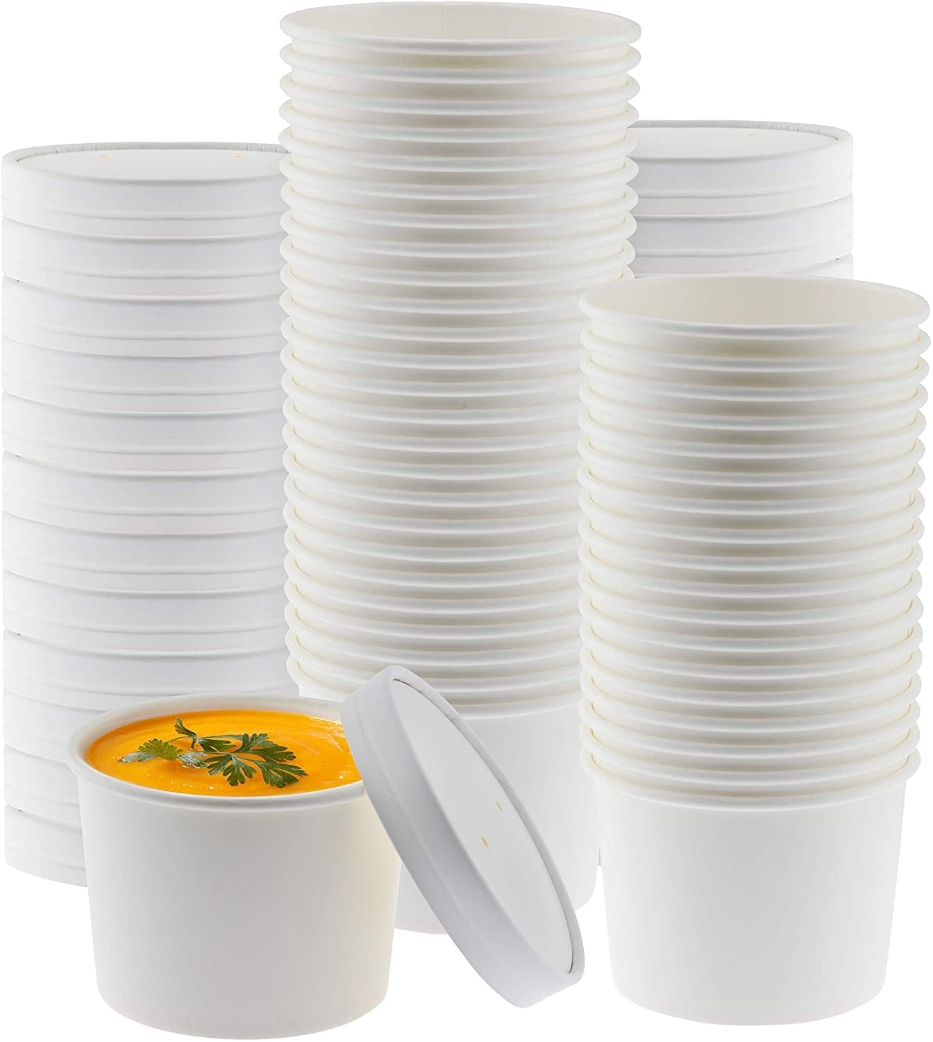 Choice 12 oz. White Double Poly-Coated Paper Food Cup with Vented Plastic  Lid - 25/Pack