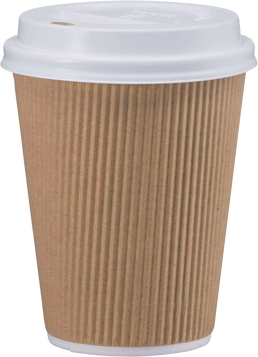 NYHI Set of 100 Brown Disposable Paper Cups with White Lids (10-oz) | Ripple Insulated Kraft for Hot Drinks - Tea & Coffee | Triple Layer Design | Eco- Friendly, Recyclable, Durable Paper - NY-HI
