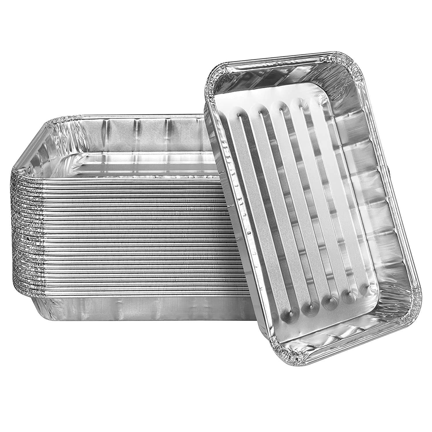 Heavy duty aluminum foil broiler pans for burgers, steaks, bacon, roasts, and vegetables, 25 pack.