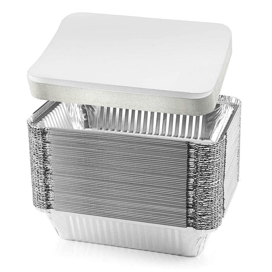 Aluminum foil pans with lids, 50-pack, heavy-duty, 8.4" x 5.9".