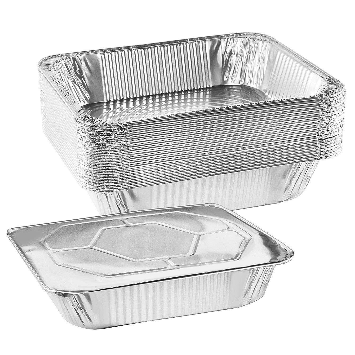 Durable Packaging 9 Square Foil Cake Pan and Lid - 25/Pack