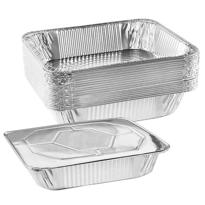 Durable disposable grill drip grease tray with lids, 9" x 13" aluminum foil pans, pack of 10.