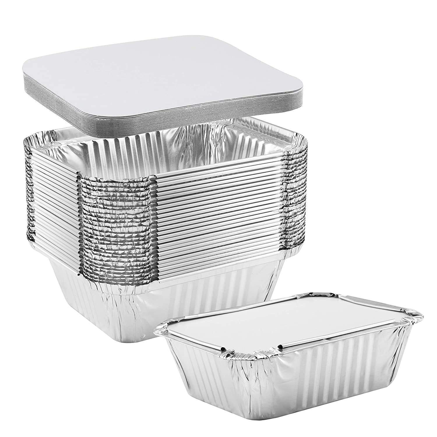 NYHI 50-Pack Heavy Duty Disposable Aluminum Oblong Foil Pans with Lids for Cooking and Baking