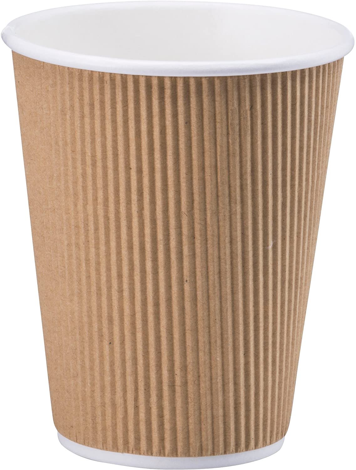 NYHI Set of 100 Brown Disposable Paper Cups with White Lids (10-oz) | Ripple Insulated Kraft for Hot Drinks - Tea & Coffee | Triple Layer Design | Eco- Friendly, Recyclable, Durable Paper - NY-HI
