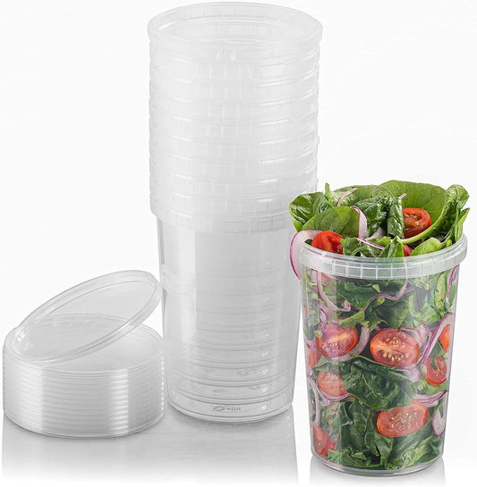 NYHI 32-oz round clear deli containers with lids, stackable and tamper-proof, BPA-free, set of 18.