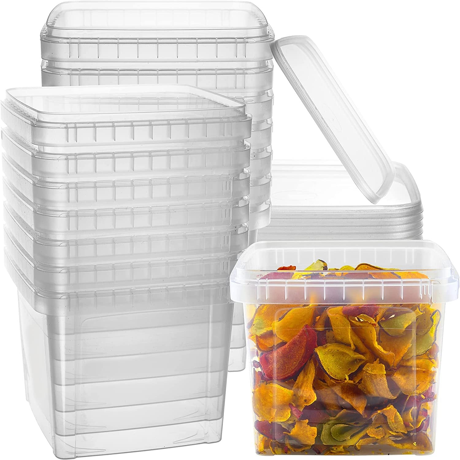 48-oz stackable clear deli containers with lids, BPA-free and recyclable, ideal for kitchen storage and meal prep, 20-pack.