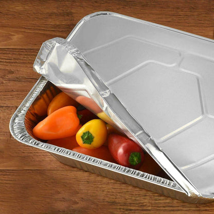 NYHI 9" x 13 ” Aluminum Foil Pans With Lids (10 Pack) | Durable Disposable Grill Drip Grease Tray | Half-Size Deep Steam Pan and Oven Buffet Trays | Food Containers for Catering, Baking, Roasting - NY-HI