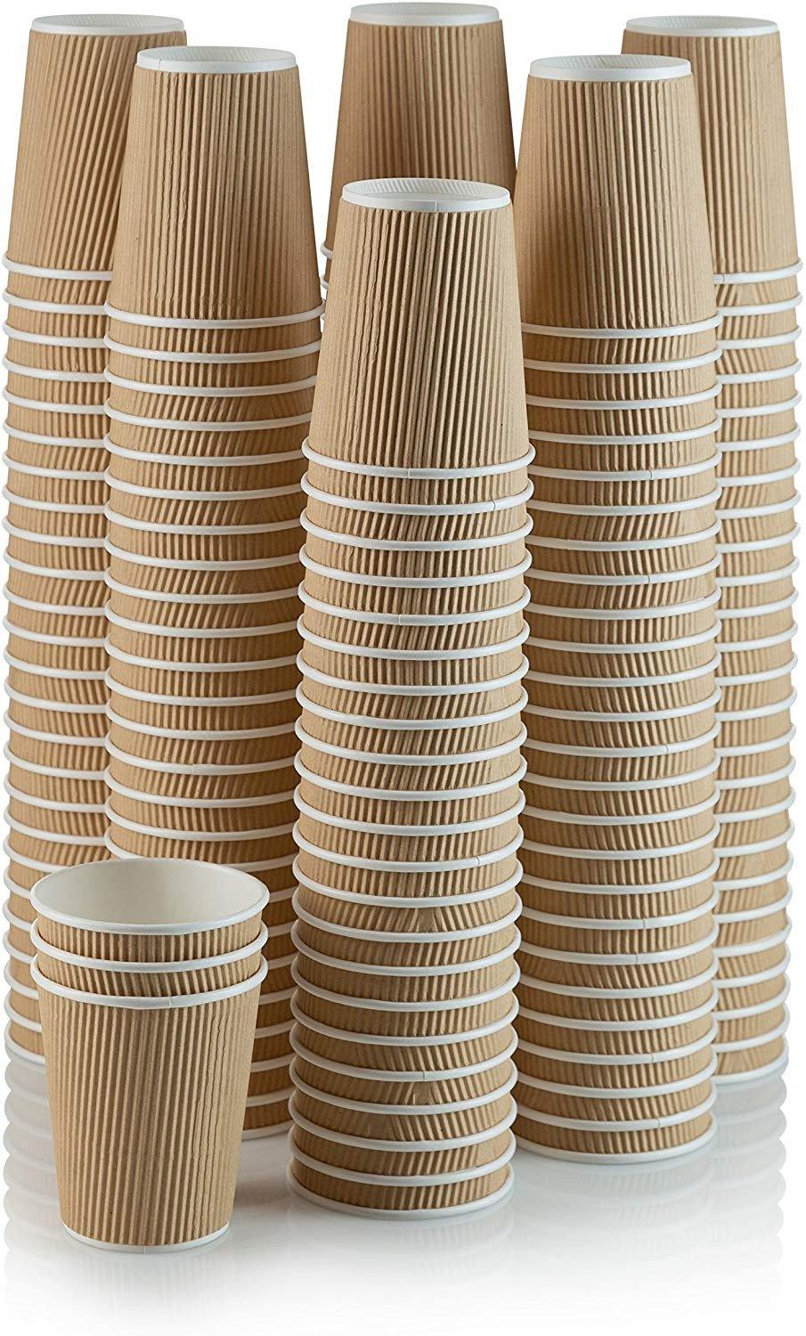 Set of 150 Ripple Insulated Kraft 8-oz Paper Cups – Coffee/Tea Hot Cups |3-Layer Rippled Wall For Better Insulation | Perfect for Cappuccino, Hot Cocoa, or Iced Drinks - Singleware 