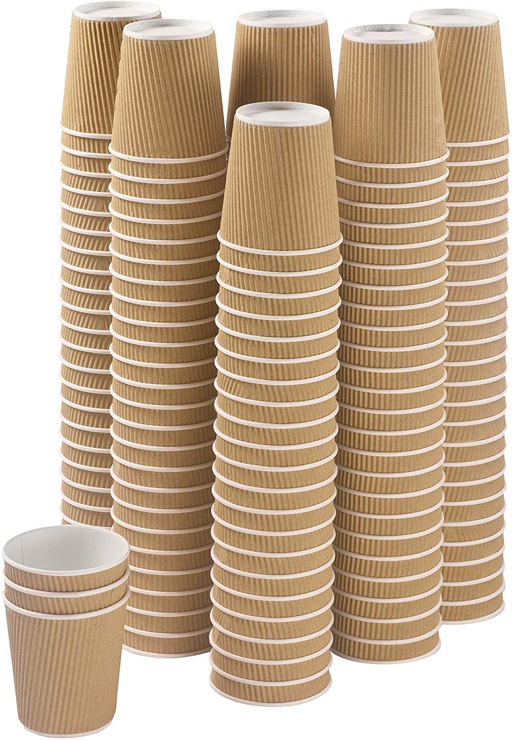 Set of 150 Ripple Insulated Kraft 6-oz Paper Cups – Coffee/Tea Hot Cups | Recyclable |3-Layer Rippled Wall For Better Insulation | Perfect for Cappuccino, Hot Cocoa, or Iced Drinks - Singleware 