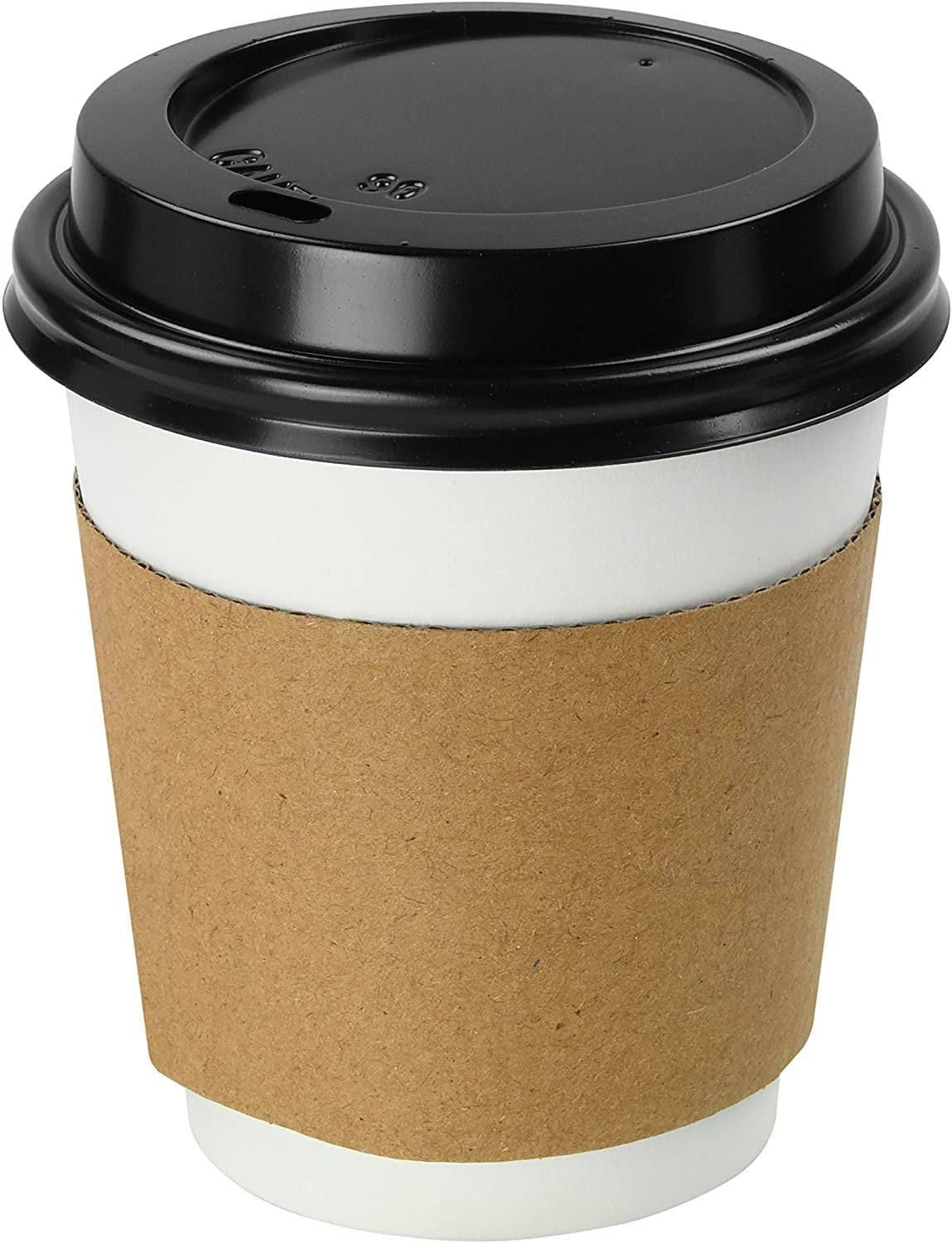 NYHI 200-Pack 8 oz White Paper Disposable Cups With Lids And Sleeves– Hot/Cold Beverage Drinking Cup for Water, Juice, Coffee or Tea – Ideal for Water Coolers, Party, or Coffee On the Go’ - NY-HI