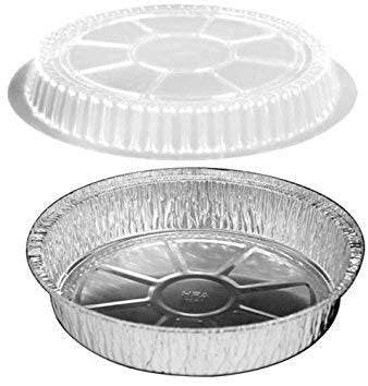 NYHI Round Aluminum Foil Pans 9-Inch | Disposable Tin Foil Pans with Clear Plastic Lids | Heavy-Duty Food Container Pie Dish Safe for Freezer & Oven | 30 Pack - NY-HI