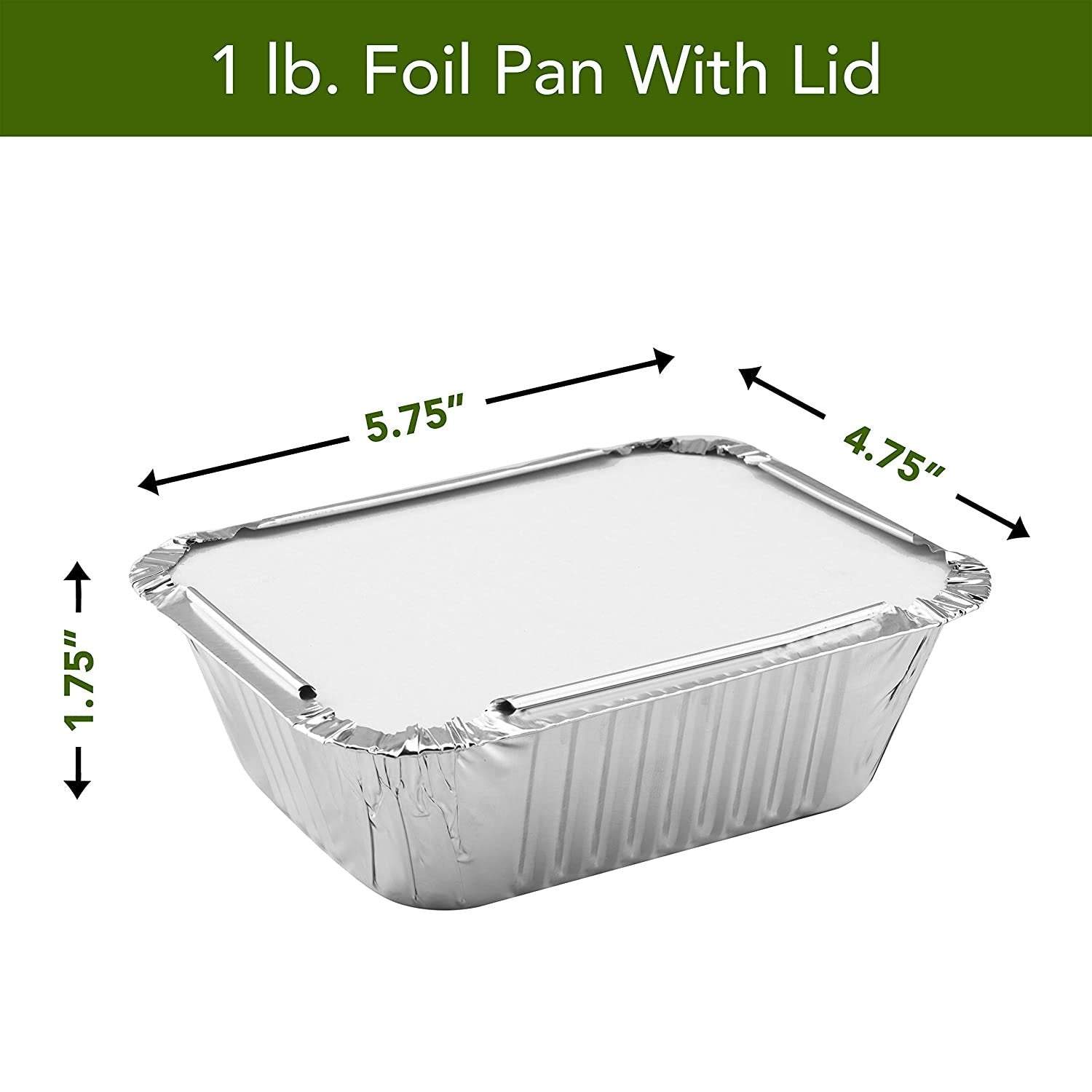 NYHI 50-Pack Heavy Duty Disposable Aluminum Oblong Foil Pans with Lid Covers Recyclable Tin Food Storage Tray Extra-Sturdy Containers for Cooking, Baking, Meal Prep, Takeout - 1 lb - NY-HI